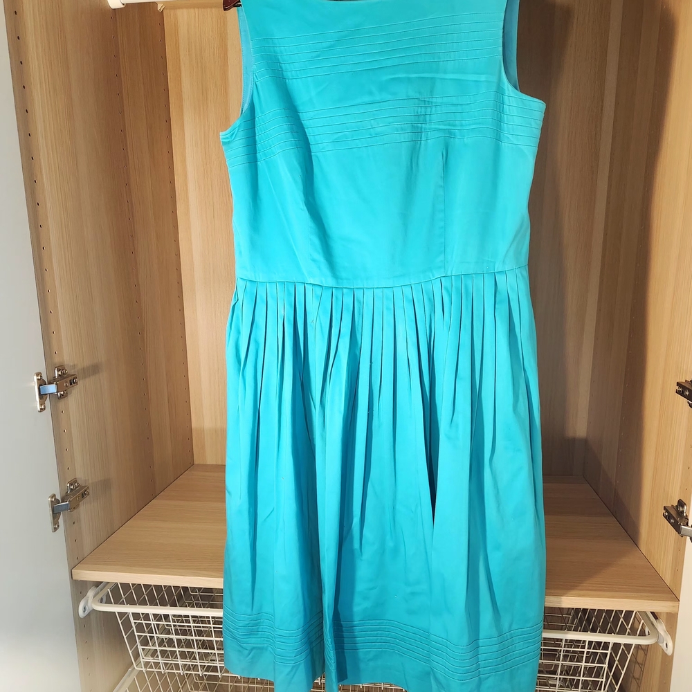 Anne Klein Blue Midi Sundress Pleated Crew Neck